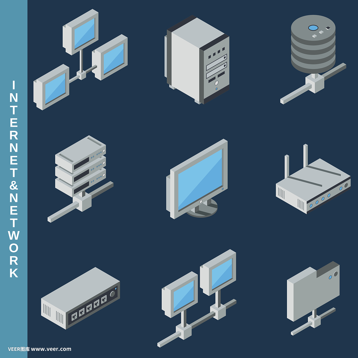 互聯(lián)網(wǎng)和網(wǎng)絡(luò)設(shè)備等距圖標(biāo)